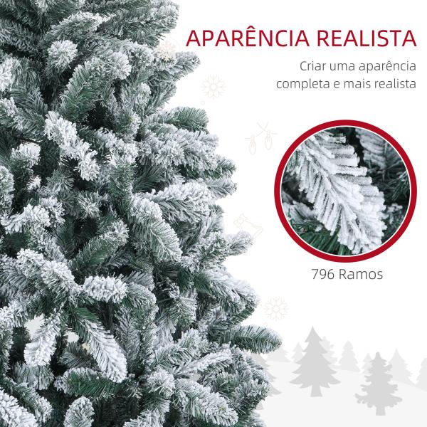 Árvore de Natal Artificial Nevado 180 cm com 796 Ramos e Suporte de Metal Árvore Natalina Nevado para Interior Verde