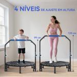 Trampolim Fitness Ø114 Trampolim Dobrável com Pega Ajustável em 4 Níveis Estrutura de Aço Azul