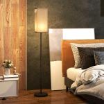 Candeeiro de Pé Moderno com Interruptor de Pedal, Abat - Jour Efeito Linho, para Sala, Preto, Lâmpada Não Incluída