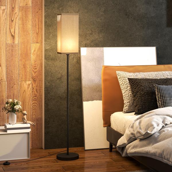 Candeeiro de Pé Moderno com Interruptor de Pedal, Abat - Jour Efeito Linho, para Sala, Preto, Lâmpada Não Incluída
