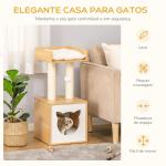 Árvore para Gatos de 2 Níveis com Caverna Superior Postes Arranhadores de Sisal Natural Almofadas Laváveis e Bola de Brinquedo 35x35x81cm Carvalho