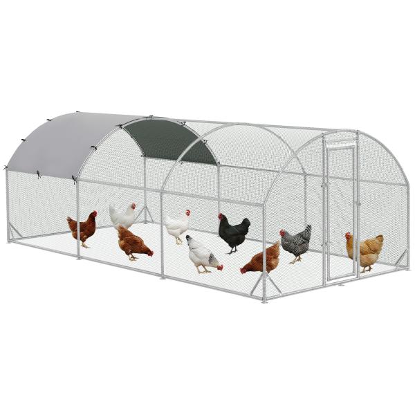 Galinheiro para Exterior Grande com Teto de Tecido Oxford e Fechadura para 12 - 18 Galinhas 5,7x2,8x1,97cm Prata