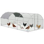 Galinheiro para Exterior Grande com Teto de Tecido Oxford e Fechadura para 12 - 18 Galinhas 5,7x2,8x1,97cm Prata