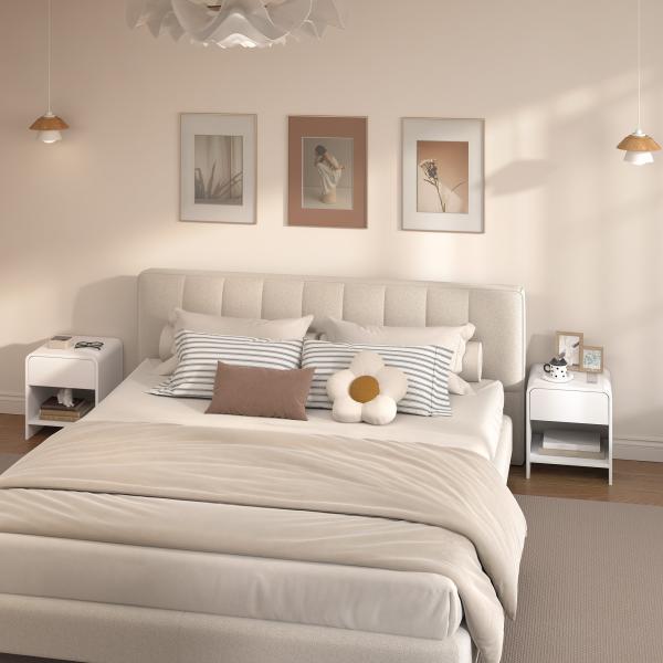 Conjunto de 2 Mesas de Cabeceira Nórdicas com Cantos Arredondados, Gaveta e Prateleira Aberta 40x35x45 cm Branco