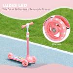 Trotinete para Crianças Trotinete com 3 Rodas LED Altura Ajustável Carga 25 kg 52x29x63 - 76 cm Rosa