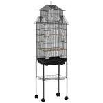 Gaiola de Metal para Pássaros com Bandeja Amovível Rodas 4 Comedouros 3 Poleiros e 1 Baloiço 50,5x41x163 cm Preto