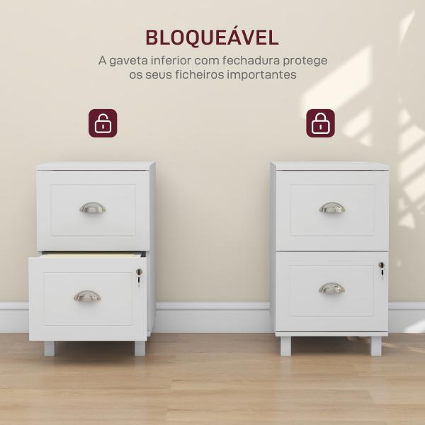 Arquivador com 2 Gavetas Fechadura e Barras para Documentos A4 e Carta 40x41,5x67,5 cm Branco