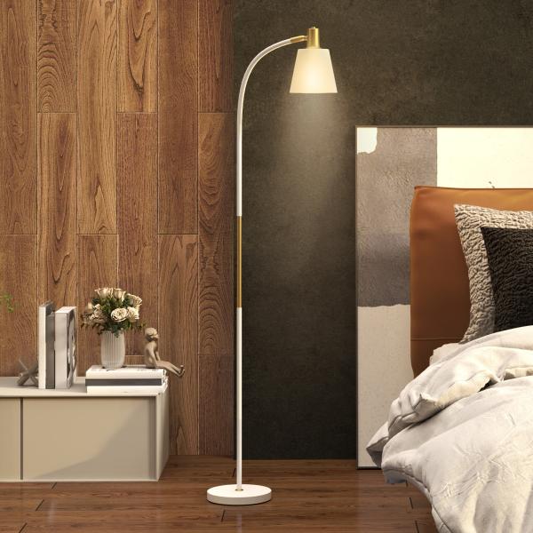 Candeeiro de Pé LED com Altura Ajustável Ecrã Interruptor para Sala de Estar Escritório Quarto 49x21x127 - 160 cm Branco e Dourado