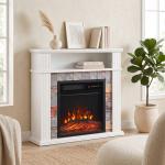 Lareira Elétrica Decorativa 1800 W com Prateleira Efeito de Chama 5 Níveis de Brilho Termóstato Temporizador e Comando Branco