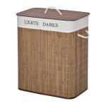 Cesto de Roupa de Bambú Capacidade de 100L Cesta para Roupa Suja Retangular com Tampa Removível Bolsa com 2 Compartimentos 52x32x63cm Marrom