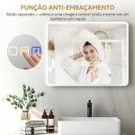 Espelho LED para Casa de Banho 90x70 cm com Bluetooth, 3 Tons de Luz, Antiembaciamento, Memória e IP44