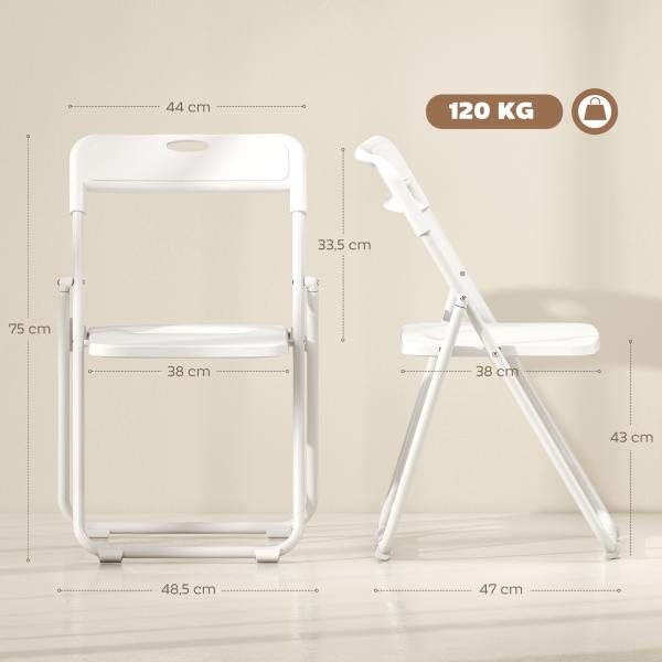 Conjunto de 6 Cadeiras Dobráveis com Encosto Curvo Assento Côncavo com Ventilação 48,5x47x75 cm Branco