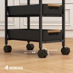 Carrinho de Cozinha de Armazenamento de 5 Níveis Carrinho Auxiliar com Rodas Bancada com Efeito Madeira 39,5x24x82 cm Preto