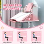 Conjunto de Secretária e Cadeira para Crianças Secretária Infantil Altura Ajustável 80x55x107,5 cm Rosa