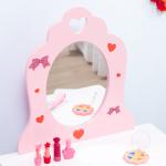 Toucador Infantil de Madeira com Banco Espelho e Gaveta Mesa de Maquilhagem para Crianças entre 3 - 6 Anos 50x36,5x89,5cm Rosa