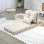 Sofá - Cama Individual Dobrável Estofado em Linho com Encosto Ajustável 5 Posições e 1 Almofada Bege