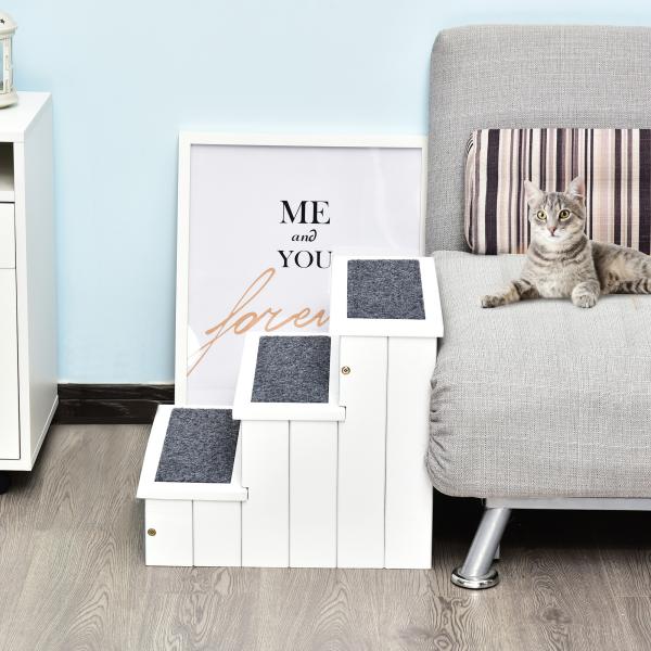 Escada para Animais de Estimação de 3 Degraus com Armazenamento e Tapete Antiderrapante 40,5x44,5x38 cm Branco