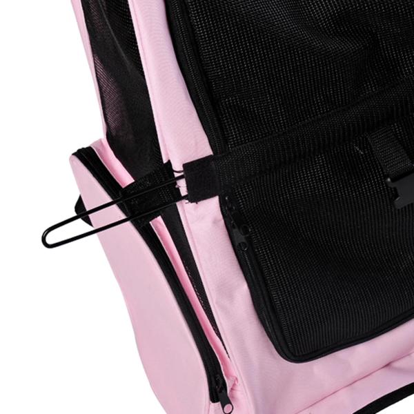 Transportadora 2 em 1 para Animais de Estimação Mochila ou Carrinho de Viagem para Cães e Gatos com 2 Rodas Alça Retrátil de Alumínio e Bolso de Armazenamento 42x25x55cm Rosa