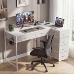Secretária de Canto Reversível com 6 Gavetas 126x48 cm com Tomada de Energia Porta USB e USB - C Branco