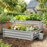 Caixa de Cultivo de 2 Níveis em Aço Galvanizado com Design em Escada e Fundo Aberto 120x101x58 cm Prata