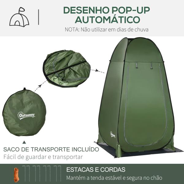 Tenda de Duche Tenda de Privacidade Portátil com 1 Gancho Bolso Bolsa de Transporte e UV20+ 126x124x189 cm Verde