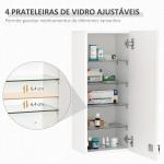 Armário de Medicamentos de Parede 5 Níveis com Prateleiras de Vidro Ajustáveis Fechadura Chaves 30x20x70 cm Branco