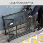 Gaiola dobrável de metal com rodas e freios Bandeja removível e porta com travas125x76x81 cm Cinza escuro