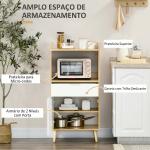 Armário para Micro - ondas em Estilo Escandinavo com Armário, Gaveta e Prateleira Ajustável, 58x40x118 cm, Natural e Branco