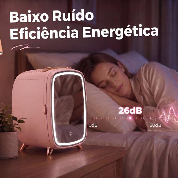 Mini Frigorífico para Cosméticos com 6 L, Porta com Espelho e Luzes LED Ajustáveis, Rosa, 24,3 x 19,4 x 35,6 cm