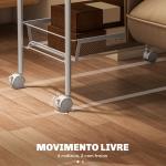 Carrinho Auxiliar com Rodas de 5 Níveis com Cestos de Malha Removíveis e Estrutura de Aço 45x26,5x106 cm Branco
