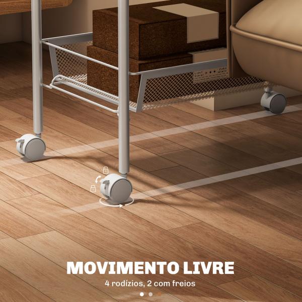Carrinho Auxiliar com Rodas de 5 Níveis com Cestos de Malha Removíveis e Estrutura de Aço 45x26,5x106 cm Branco
