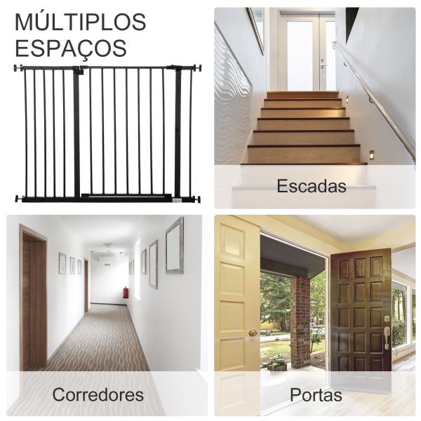 Barreira de Segurança para Animais de Estimação Extensível para Escadas e Portas Barreira de Segurança para Cães 76 - 107x76 cm Preto
