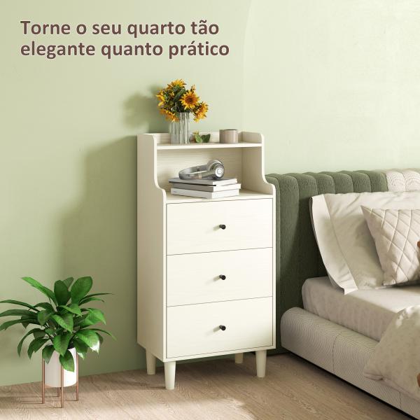 Cómoda com 3 Gavetas Cómoda de Quarto Estreita com Prateleiras Abertas Anti - Tombo Gaveteiro Alto 47x29x95 cm Branco Acinzentado