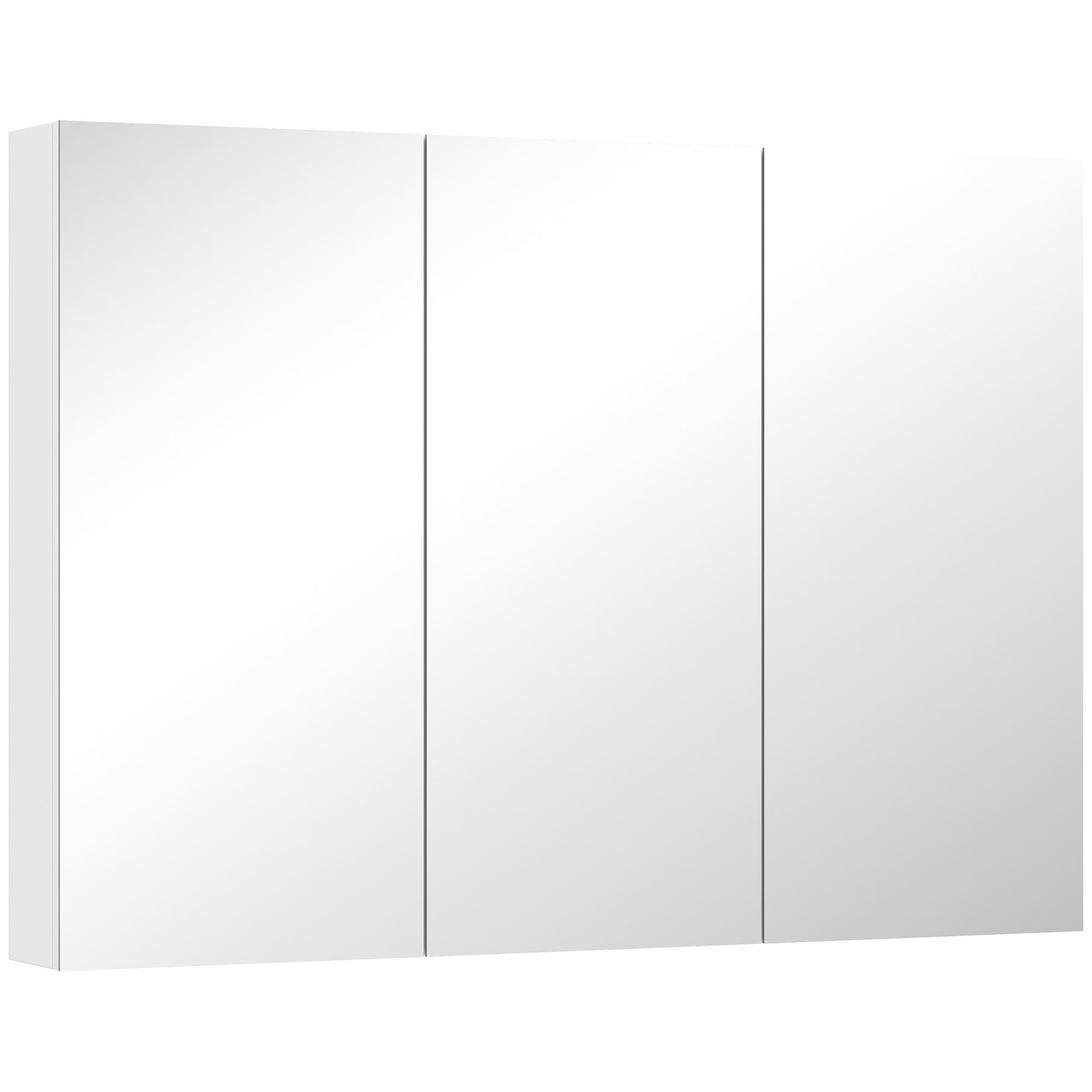 Armário de Casa de Banho com Espelho Armário de Parede Casa de Banho Suspenso com 3 Portas Prateleiras Ajustáveis 91,5x11,5x65 cm Branco