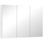 Armário de Casa de Banho com Espelho Armário de Parede Casa de Banho Suspenso com 3 Portas Prateleiras Ajustáveis 91,5x11,5x65 cm Branco