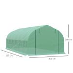 Estufa Tipo Túnel 595x300x200cm Estufa de Jardim Grande com 12 Janelas e Porta Enrolável com Zíper para Cultivo de Plantas Verde