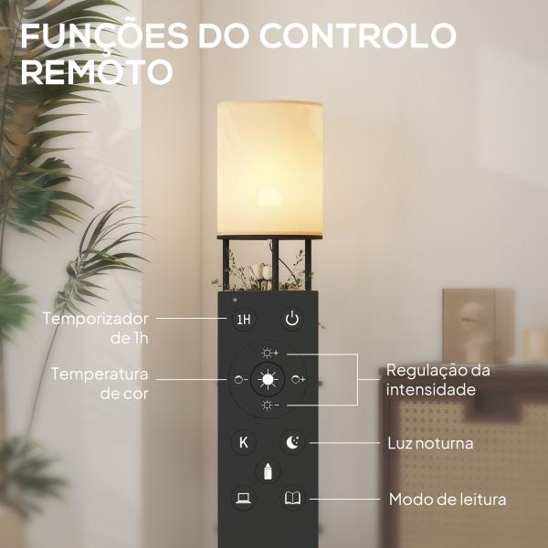 Candeeiro de Pé com Prateleiras 3 Temperaturas de Cor Controlo Remoto e Casquilho E27 Ø29x158 cm Preto