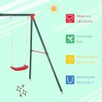 Conjunto de Baloiços para Crianças com Suporte de Metal e Corda Ajustável 220x160x180 cm Verde e Vermelho