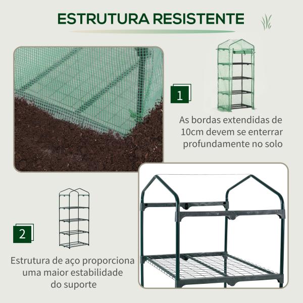 Estufa de Jardim com 4 Prateleiras e Cobertura de PE Estufa de Aço para Cultivo de Plantas Flores 70x50x160cm Verde