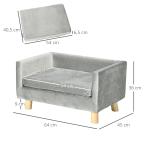 Sofá para Cães Pequenos 64x45x36 cm em Veludo com Almofada Lavável e Pés em Madeira de Bétula Cinzento Escuro