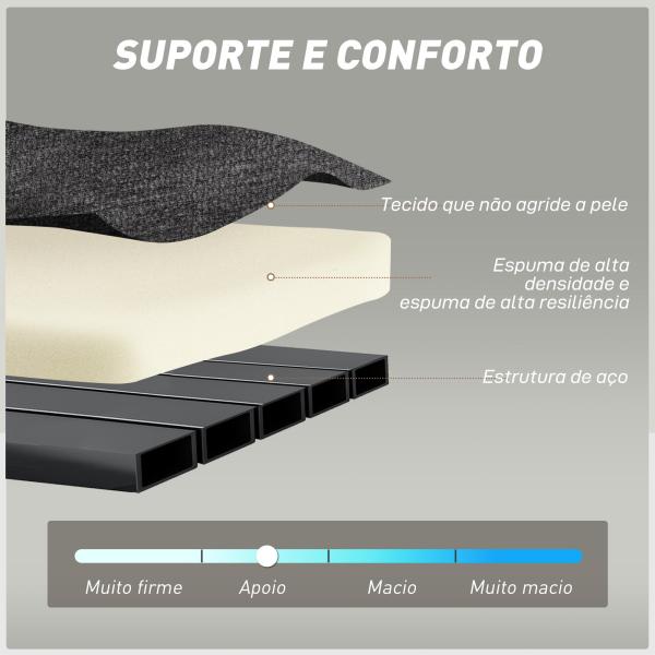 Sofá Cama de 2 Lugares Dobrável Estofado em Chenilla com 2 Almofadas Braços Largos Acolchoamento Grosso Cinza Escuro