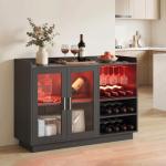 Móvel de Bar com Luzes LED RGB e Porta - Garrafas para 12 Garrafas Armário Buffet para Vinhos para Sala de Jantar Sala de Estar Preto