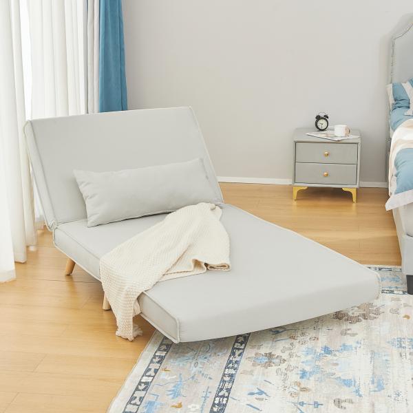 Poltrona 3 em 1 Sofá Cama Individual Dobrável com Encosto Ajustável em 6 Posições e Almofada 94x78x80 cm Bege