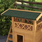 Casa para Gatos de Madeira 77x50x73cm com 2 Níveis Teto Asfáltico Terraço Cercado Caverna e Escada Madeira