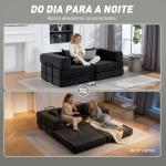 Sofá Cama de 2 Lugares Dobrável Estofado em Chenilla com 2 Almofadas Braços Largos Acolchoamento Grosso Cinza Escuro