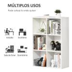 Estante para Livros Estante de Madeira de 3 Níveis com 6 Compartimentos de Armazenamento 65,5x30x97,5 cm Branco