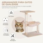 Árvore Arranhador para Gatos Torre para Gatos 50x36x70 cm com Rede Plataforma Poste de Sisal e Bola Suspensa Bege