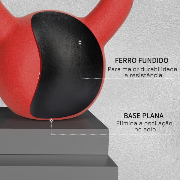 Kettlebell de 10 kg de Ferro Fundido Peso Russo com Revestimento de Neoprene para Treinamento de Força 18x11x20cm Vermelho