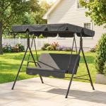 Baloiço de Jardim de 3 Lugares com Almofada Toldo Ajustável e Estrutura de Aço para Balcão Terraço 172x110x153 cm Preto