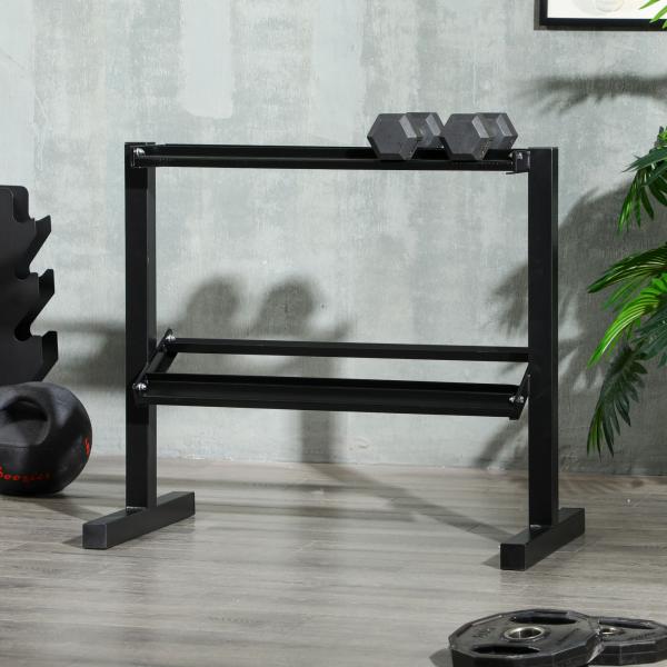 Suporte para Halteres de 2 Níveis Suporte de Armazenamento para Halteres 92,5x50,5x80,5 cm Preto